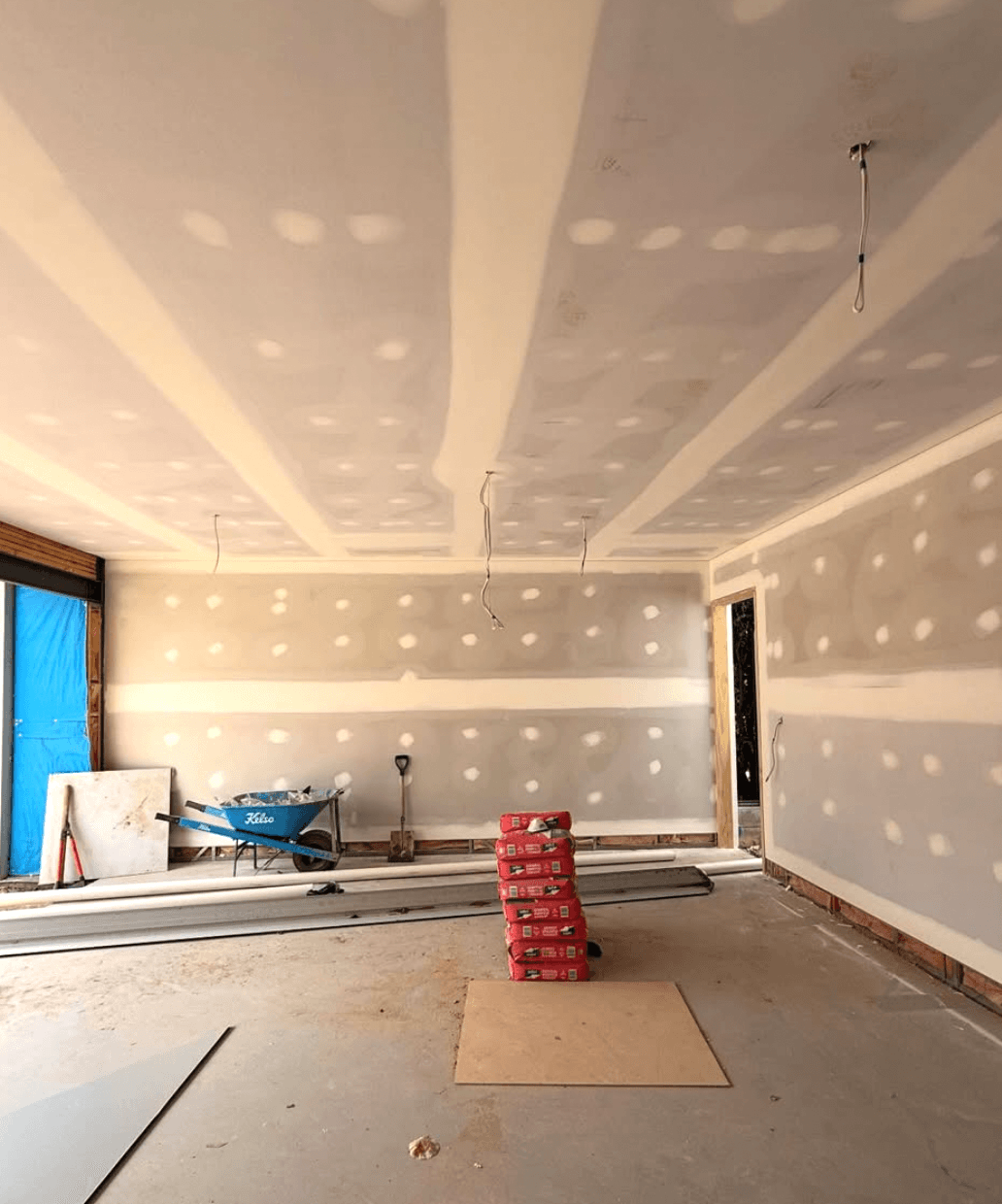 Walls flushed and jointed ready for paint